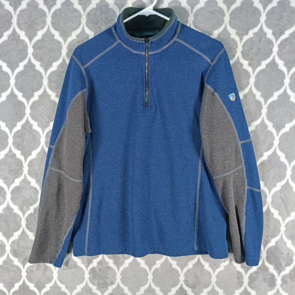 KUHL Fleece Sweater Men Medium Blue Gray Revel‎ Half Zip Colorblock Pullover